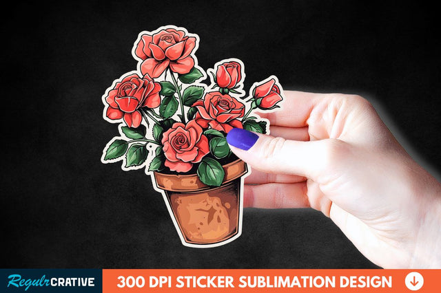 Pot In Rose Flowers Sticker Clipart Sublimation Regulrcrative 