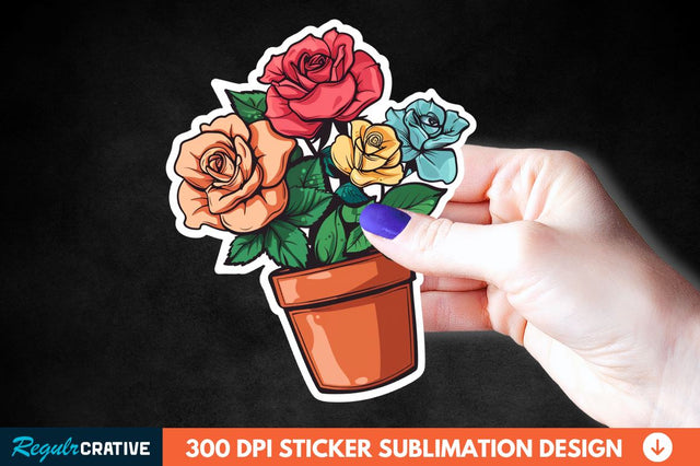 Pot In Rose Flowers Sticker Clipart Sublimation Regulrcrative 