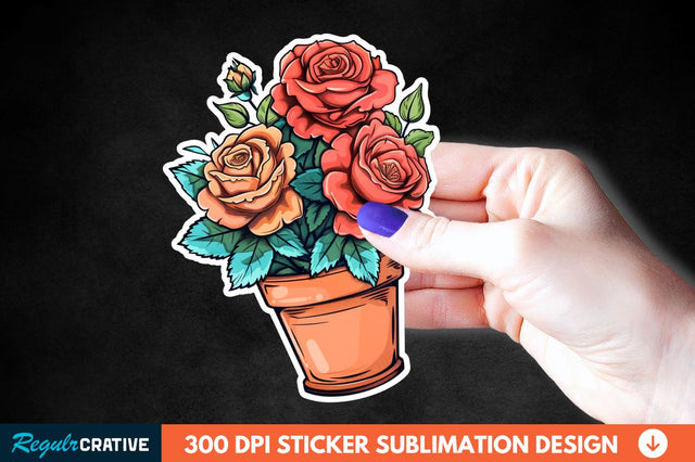Pot In Rose Flowers Sticker Clipart Sublimation Regulrcrative 