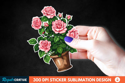 Pot In Rose Flowers Sticker Clipart Sublimation Regulrcrative 