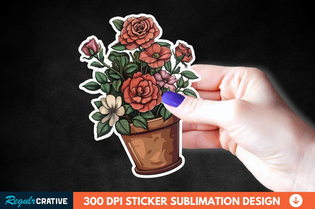 Pot In Rose Flowers Sticker Clipart Sublimation Regulrcrative 