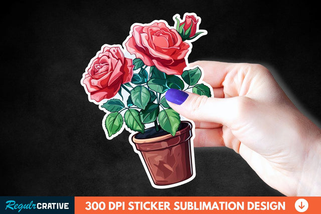 Pot In Rose Flowers Sticker Clipart Sublimation Regulrcrative 