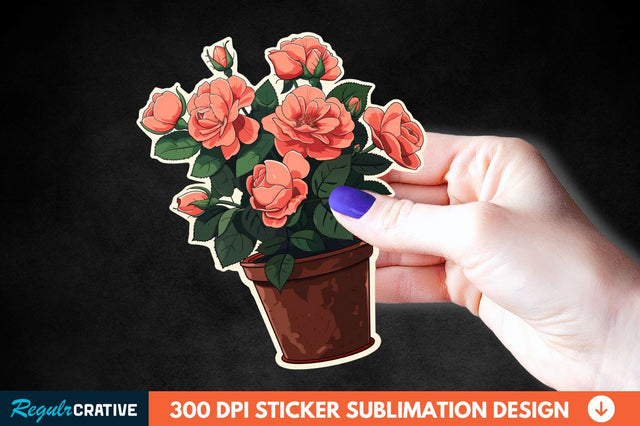 Pot In Rose Flowers Sticker Clipart Sublimation Regulrcrative 