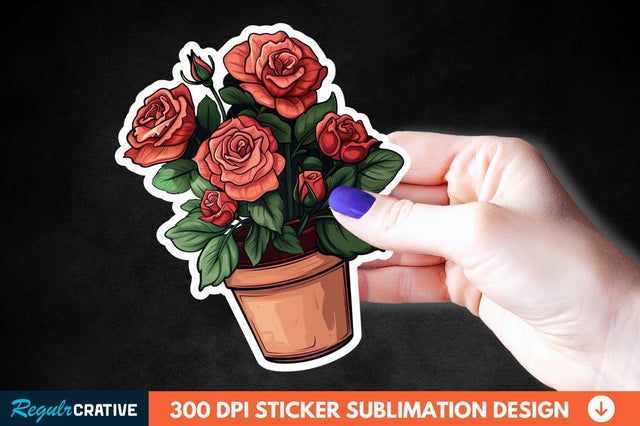 Pot In Rose Flowers Sticker Clipart Sublimation Regulrcrative 