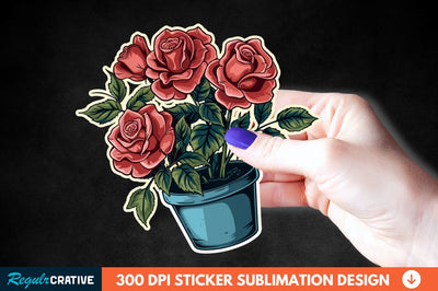 Pot In Rose Flowers Sticker Clipart Sublimation Regulrcrative 