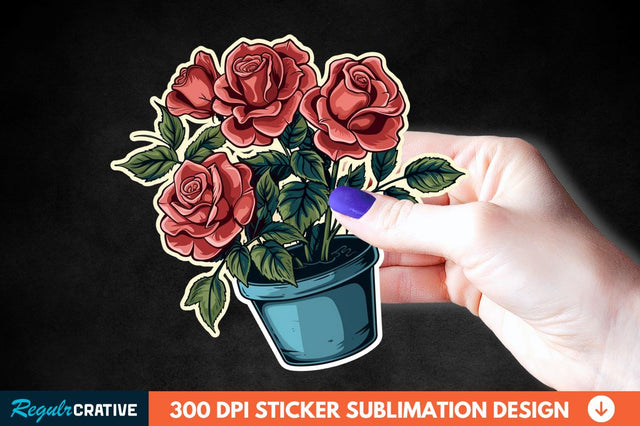 Pot In Rose Flowers Sticker Clipart Sublimation Regulrcrative 