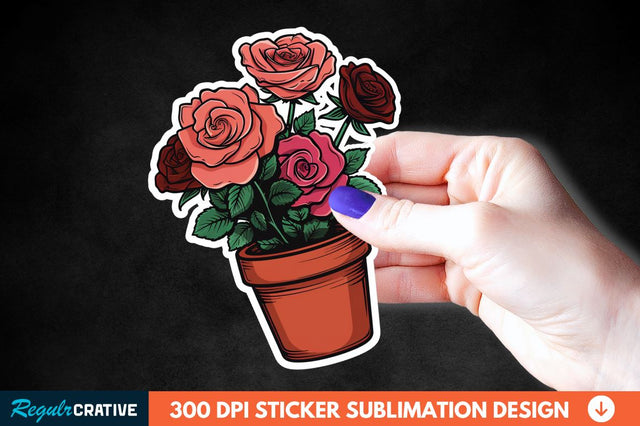 Pot In Rose Flowers Sticker Clipart Sublimation Regulrcrative 