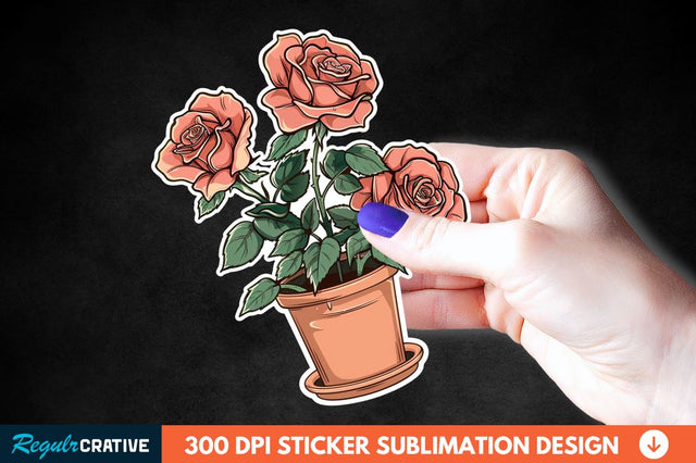 Pot In Rose Flowers Sticker Clipart Sublimation Regulrcrative 