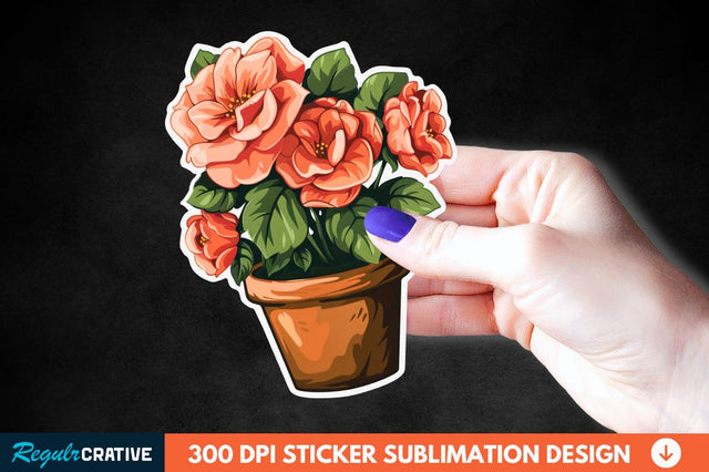 Pot In Rose Flowers Sticker Clipart Sublimation Regulrcrative 