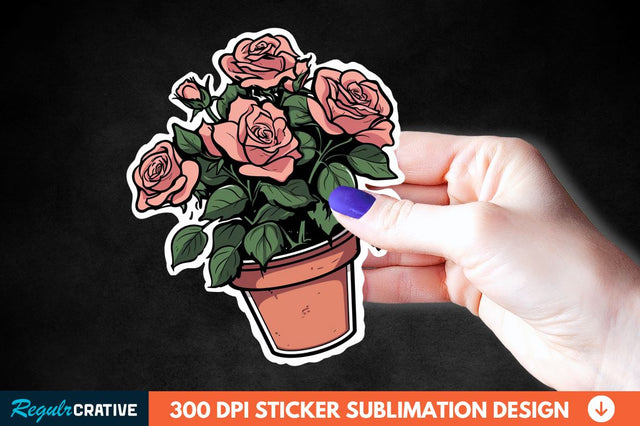 Pot In Rose Flowers Sticker Clipart Sublimation Regulrcrative 