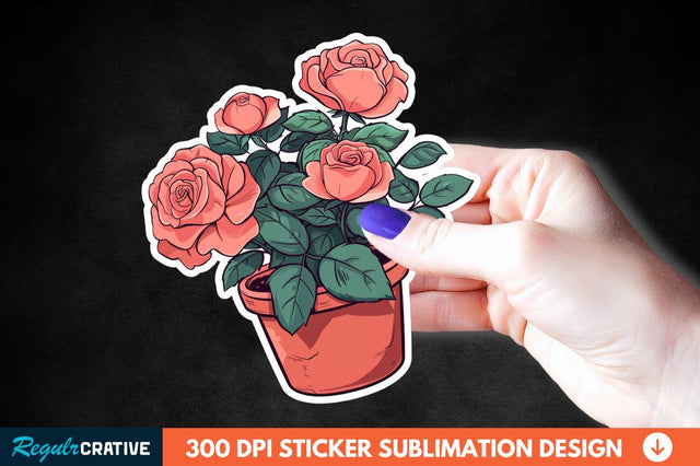 Pot In Rose Flowers Sticker Clipart Sublimation Regulrcrative 