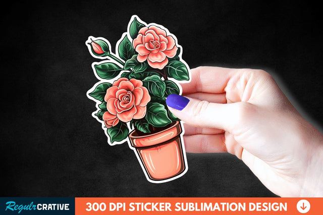 Pot In Rose Flowers Sticker Clipart Sublimation Regulrcrative 