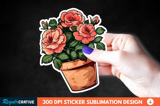 Pot In Rose Flowers Sticker Clipart Sublimation Regulrcrative 