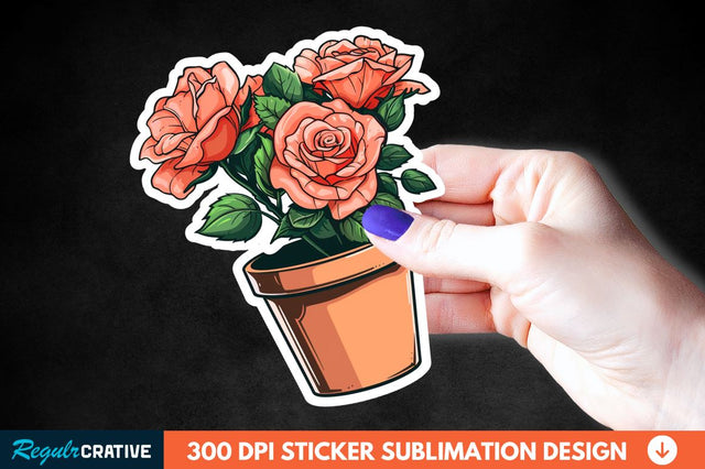 Pot In Rose Flowers Sticker Clipart Sublimation Regulrcrative 