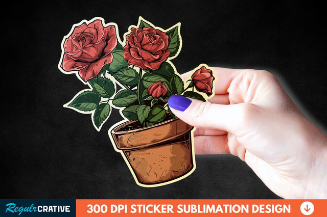 Pot In Rose Flowers Sticker Clipart Sublimation Regulrcrative 