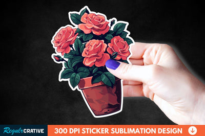 Pot In Rose Flowers Sticker Clipart Sublimation Regulrcrative 