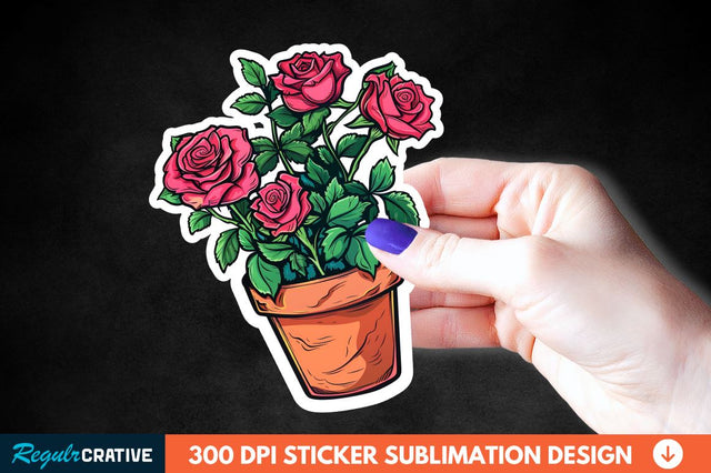 Pot In Rose Flowers Sticker Clipart Sublimation Regulrcrative 