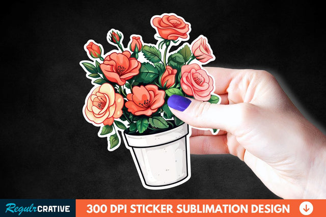Pot In Rose Flowers Sticker Clipart Sublimation Regulrcrative 