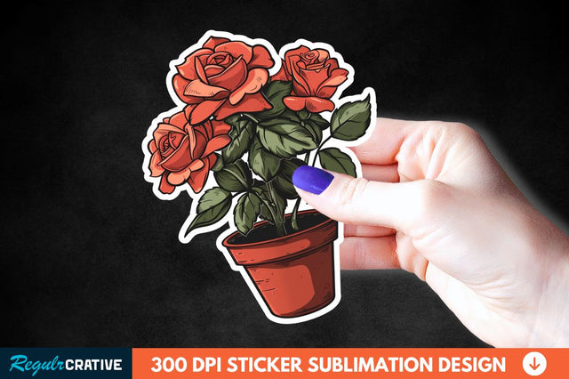 Pot In Rose Flowers Sticker Clipart Sublimation Regulrcrative 