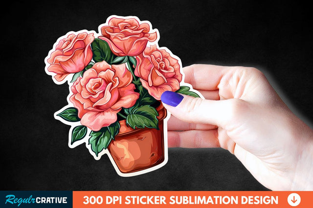 Pot In Rose Flowers Sticker Clipart Sublimation Regulrcrative 