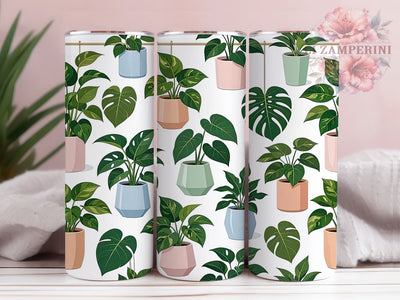 Pothos Monstera Pot Glow 20oz Tumbler, Pothos Leaf, Monstera Leaf, Plant Pot, Glow Effect, Botanical Charm, Skinny Tumbler, Sublimation PNG Sublimation Li Zamperini 