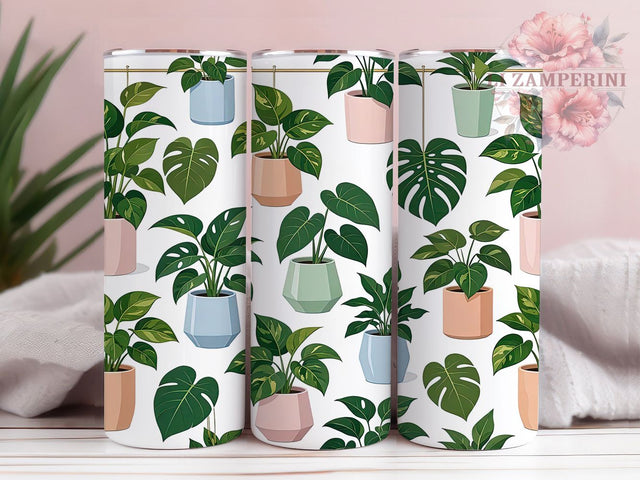 Pothos Monstera Pot Glow 20oz Tumbler, Pothos Leaf, Monstera Leaf, Plant Pot, Glow Effect, Botanical Charm, Skinny Tumbler, Sublimation PNG Sublimation Li Zamperini 