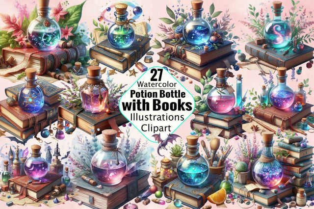 Potion Bottle with Books Sublimation Clipart Bundle Sublimation SVGArt 