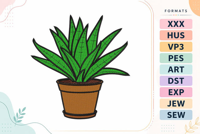 Potted Aloe Vera Succulent Embroidery Design Embroidery/Applique DESIGNS sg embroidery 