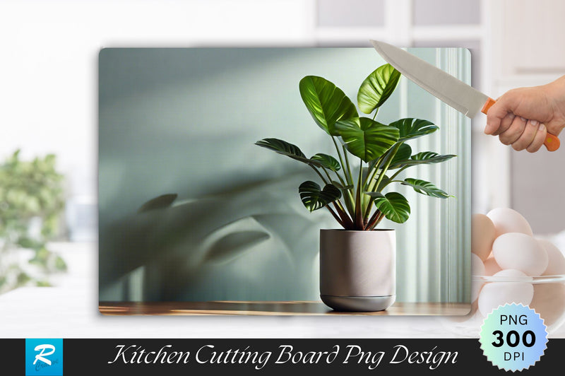 Potted Plant on a Table in Front of a Wall Cutting Board Sublimation Regulrcrative 