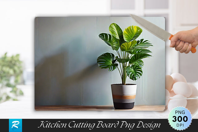 Potted Plant on a Table in Front of a Wall Cutting Board Sublimation Regulrcrative 