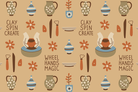 Pottery Ceramic Workshop Seamless Patterns Digital Pattern Rin Green 