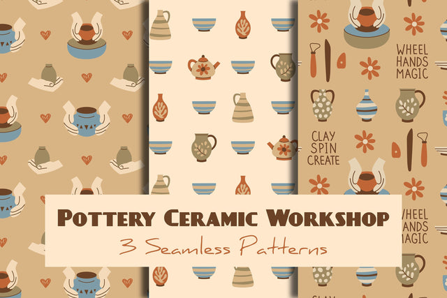 Pottery Ceramic Workshop Seamless Patterns Digital Pattern Rin Green 