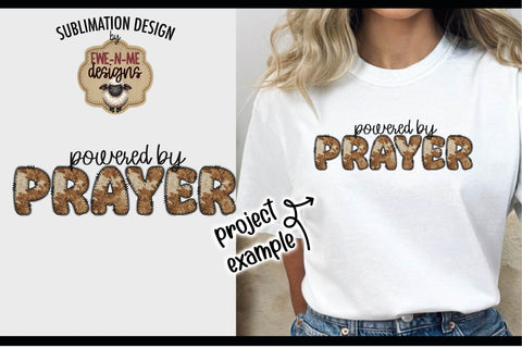 Powered by Prayer | Cow Print PNG For Shirts Totes and More Sublimation Ewe-N-Me Designs 