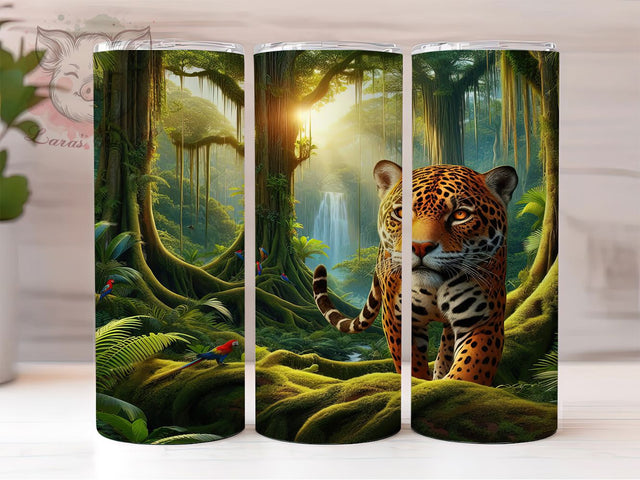 Powerful Jaguar Nature 20oz Tumbler Wrap, Prowling Pose, Wildlife Design, Jaguar Art, Nature Inspired, 20oz Tumbler Wrap, Sublimation PNG Sublimation Lara' s Designs 