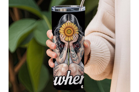PowHerFul Sunflower Woman 20oz Tumbler Sublimation DesignSVG 