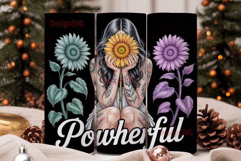 PowHerFul Sunflower Woman 20oz Tumbler Sublimation DesignSVG 