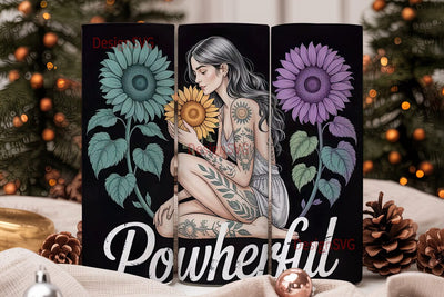 PowHerFul Sunflower Woman 20oz Tumbler Sublimation DesignSVG 