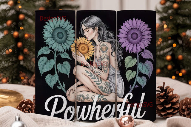 PowHerFul Sunflower Woman 20oz Tumbler Sublimation DesignSVG 