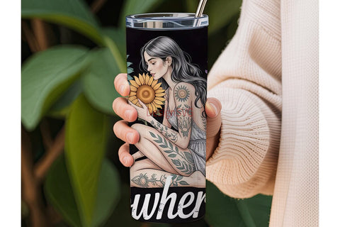 PowHerFul Sunflower Woman 20oz Tumbler Sublimation DesignSVG 