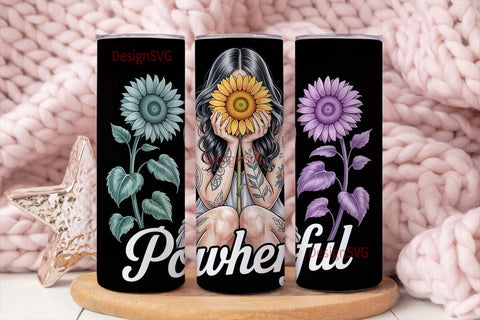 PowHerFul Sunflower Woman 20oz Tumbler Sublimation DesignSVG 