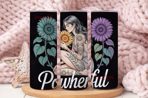 PowHerFul Sunflower Woman 20oz Tumbler Sublimation DesignSVG 