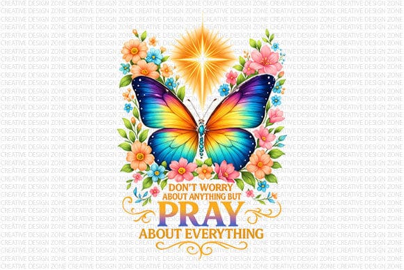Pray About Everything Butterfly PNG SVG BillahCrafts 