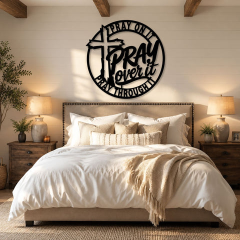 Pray On It Pray Over It Pray Through It Laser SVG | Christian Cross Metal Wall Art DXF | Faith Laser Cut File | Religious Home Decor SVG HappyDesignStudio 