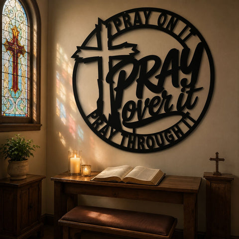 Pray On It Pray Over It Pray Through It Laser SVG | Christian Cross Metal Wall Art DXF | Faith Laser Cut File | Religious Home Decor SVG HappyDesignStudio 