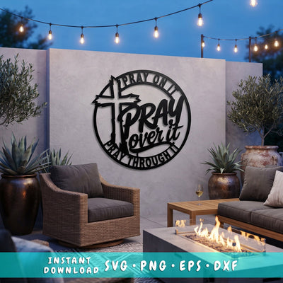 Pray On It Pray Over It Pray Through It Laser SVG | Christian Cross Metal Wall Art DXF | Faith Laser Cut File | Religious Home Decor SVG HappyDesignStudio 