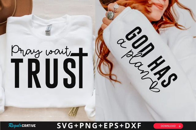 Pray Wait Trust Sleeve SVG Design, Christian Sleeve SVG SVG Regulrcrative 
