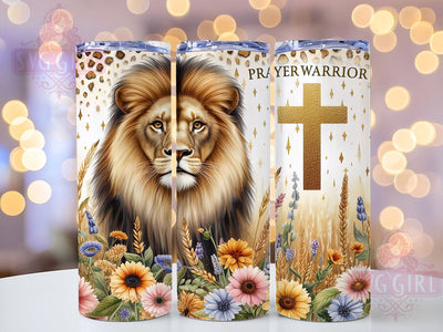 Prayer Warrior 20oz Tumbler Wrap Sublimation Design, Straight Tapered Tumbler Wrap, Christian Lion Sunflower Cross Tumbler Png, Instant Digital Download Sublimation SvggirlplusArt 
