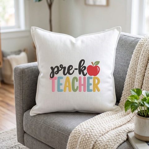 Pre K Teacher Embroidery Design – Colorful Apple Preschool Teacher Back to School Machine Embroidery File Embroidery/Applique DESIGNS PatternFeed8 