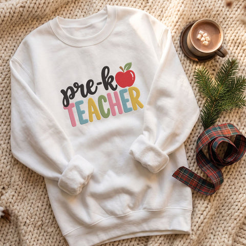Pre K Teacher Embroidery Design – Colorful Apple Preschool Teacher Back to School Machine Embroidery File Embroidery/Applique DESIGNS PatternFeed8 
