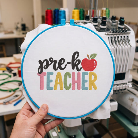 Pre K Teacher Embroidery Design – Colorful Apple Preschool Teacher Back to School Machine Embroidery File Embroidery/Applique DESIGNS PatternFeed8 
